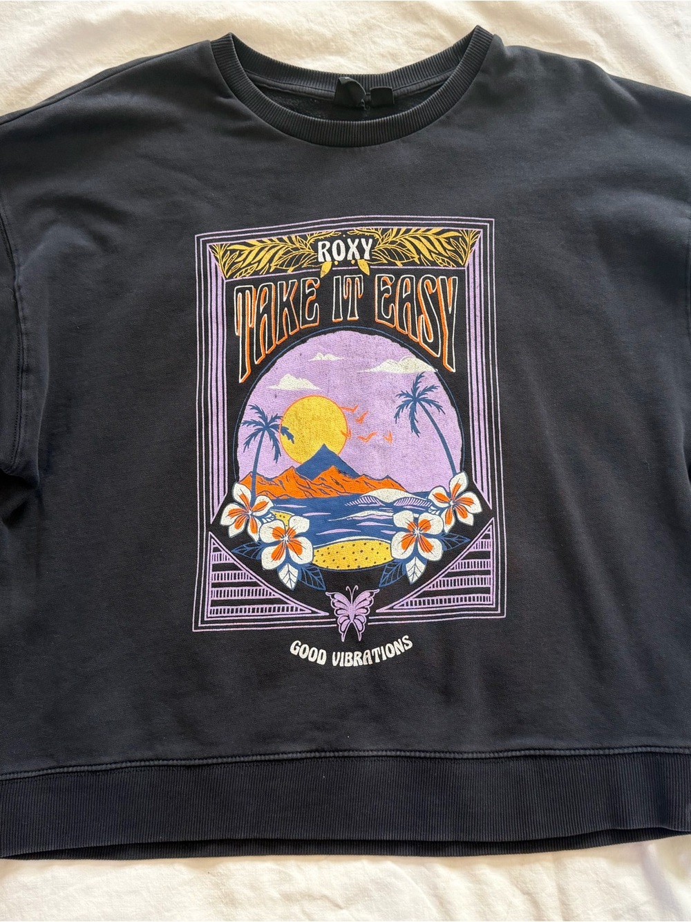 Roxy Take It Easy Boxy Crewneck Sweatshirt Black